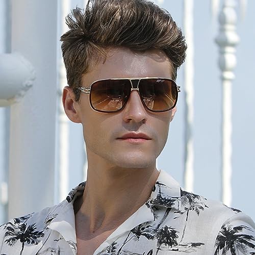 Street Knitted Oversize Classic Cool Vintage Brown Tint Square Sunglasses for Men Shades Large Pilot Stylish Trendy Goggle Retro Aviator Gold Alloy Frame Sun Glasses4