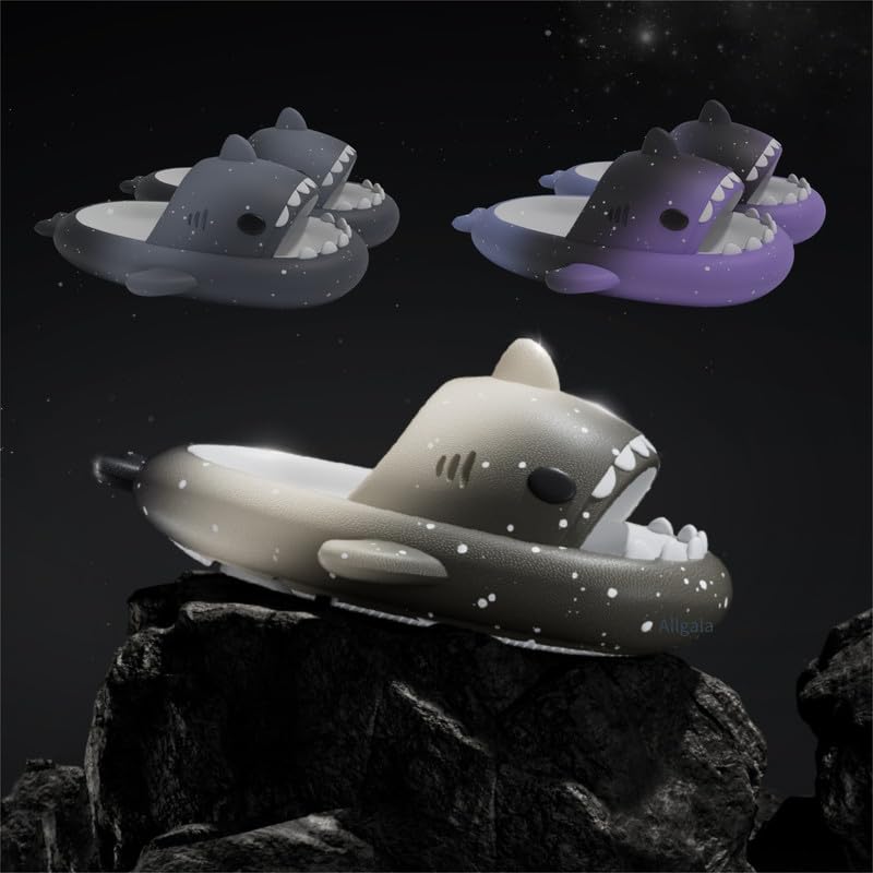 Image of allgala Shark Slides for Women Men and Big Kids Novelty Soft Slippers Open Toe Shark Sandals Cushioned Slides Beach Pool Shower Cruise Slippers with Comfy Cushioned Thick Sole