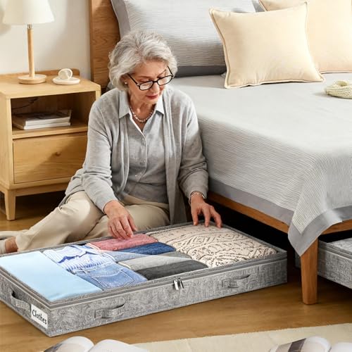 Caja de almacenamiento debajo de la cama de 36 pulgadas con tapa contenedor de tela gris 4