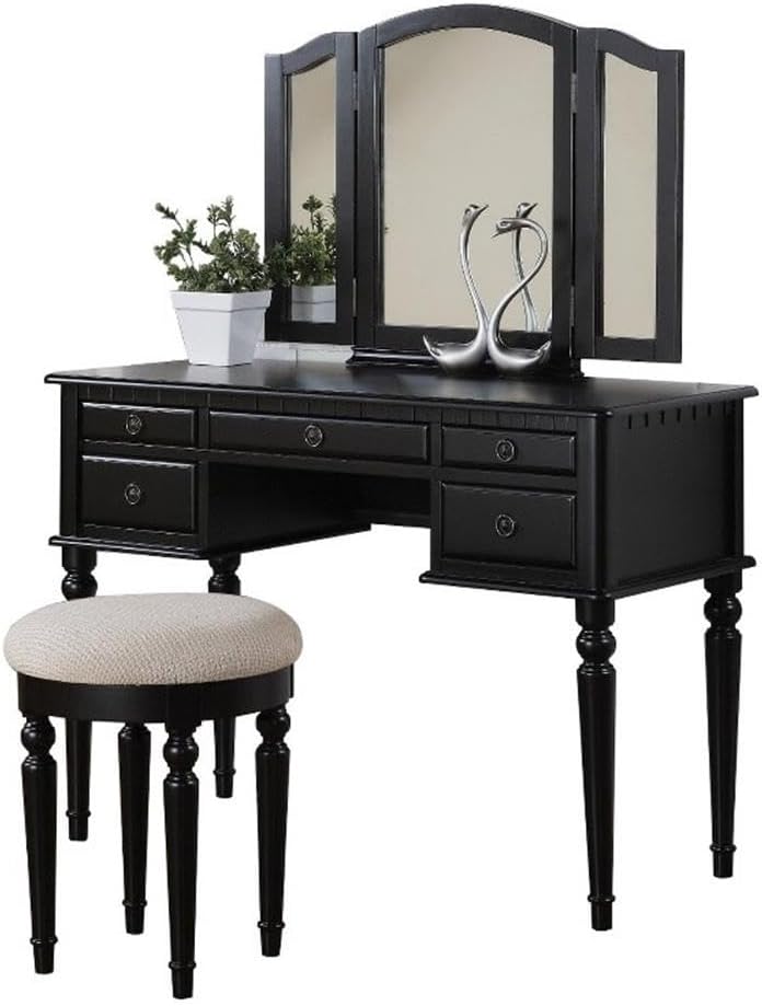 St. Croix Collection Vanity Set with Stool, Black