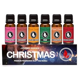 Eternal Essence Oils Christmas Set of 6 Premium Fragrance Oils – Peppermint, Cranberry, Spiced Cider, Pine, Cinnamon and Reindeer Retreat – for Diffusers, Candle & Soap Making, & Aromatherapy – 10ML