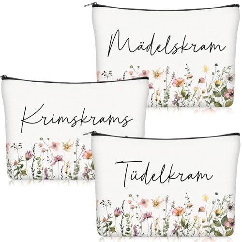 Geiserailie 3 Stück Krimskrams Kosmetiktasche Klein Kulturtasche Make Up Tasche mit Spruch Schminktasche mit Reißverschluss für Damen Mädchen Reise Geldbeutel(Blumen)