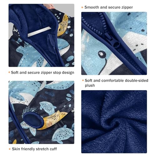 Sea Animals Seamless Pattern Toddler Fleece Jacket Girl Boys Hooded Fleece Jacket Coat Warm Outwear Zip-up 3-10T3