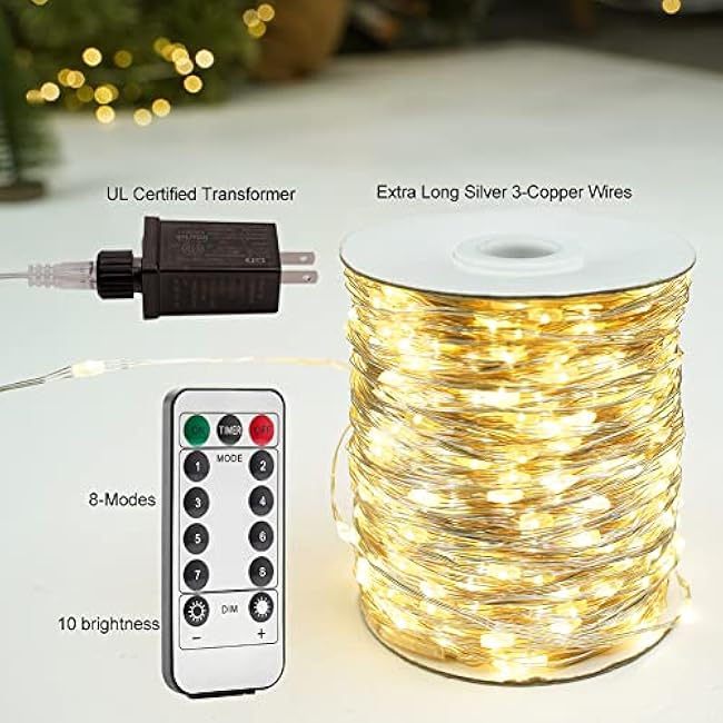 LED Fairy String Lights 200FT 600 LEDs Outside Indoor Plug In String Lights Waterproof Remote Control for Living Bed Room, Backyard, Patio, Garden, Porch, Wedding or Christmas Decorating