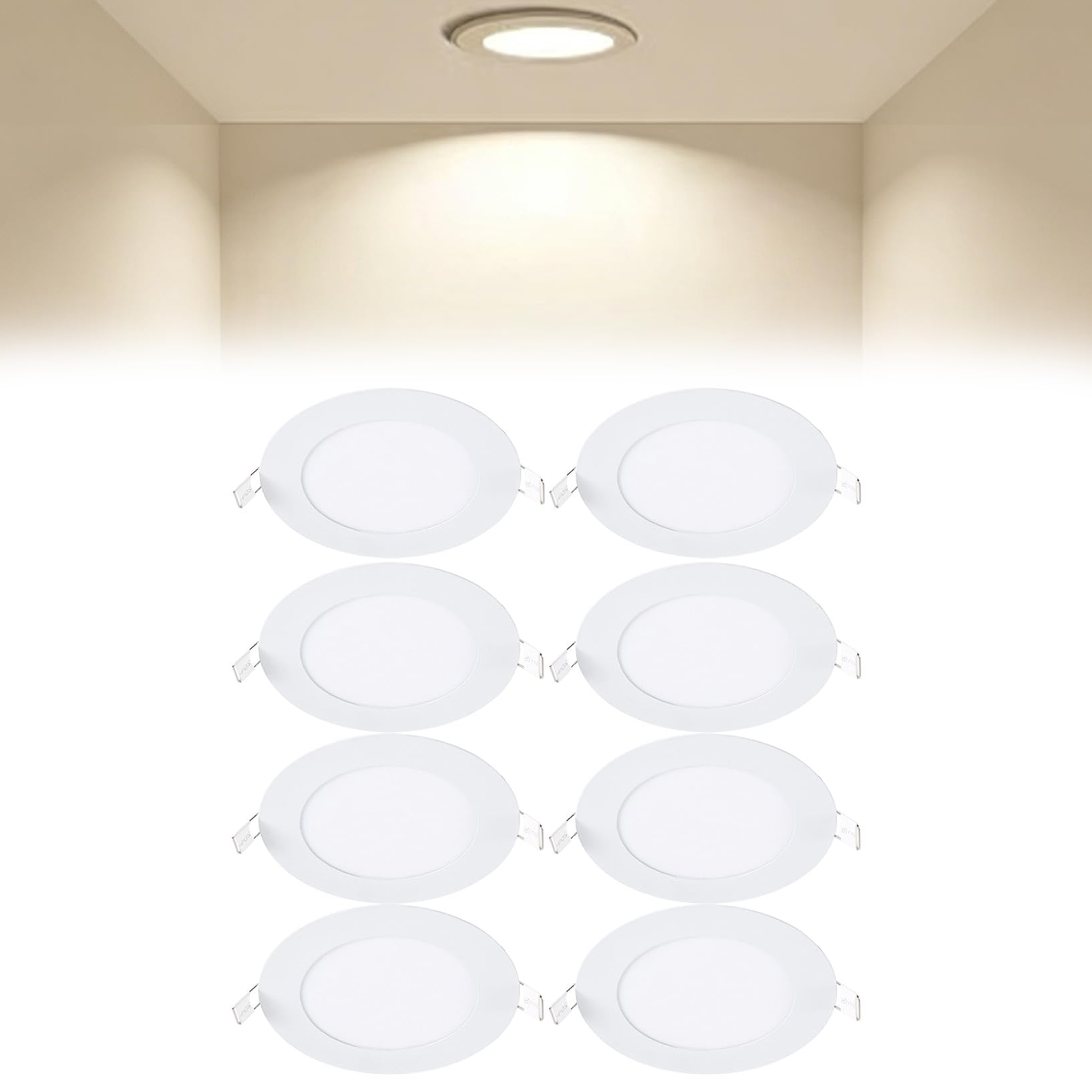 VOGHMOLD 6W Ultra Slim LED Downlight 5 inch, 4000K Recessed Ceiling Light, Cut Φ105-110mm, AC85-265V Flush Mount Spotlights Aluminum Round Panel Lights for Office Hallway, 8 Pack