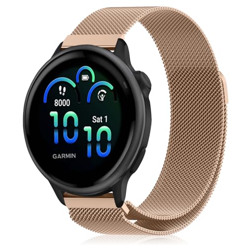 YealRed 20mm Correa Compatible con Garmin Vívoactive 6/5 / 3/3 Music/Forerunner 165 Music, Correa de Repuesto con Cierre Magnético de Metal Transpirable para Garmin Venu Sq 2 (Oro rosa)