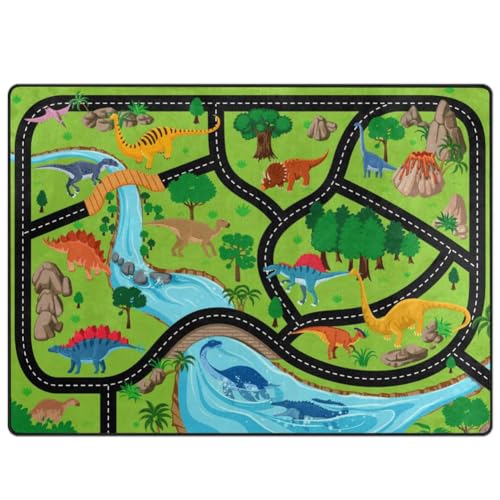 JynxtoyZeal Alfombra de Dinosaurios Alfombra Rectangular Antideslizante Alfombras Suave y Cómoda Alfombras de Terciopelo de Cristal Estampada para Sala de Estar, Dormitorio y Habitación Infantil
