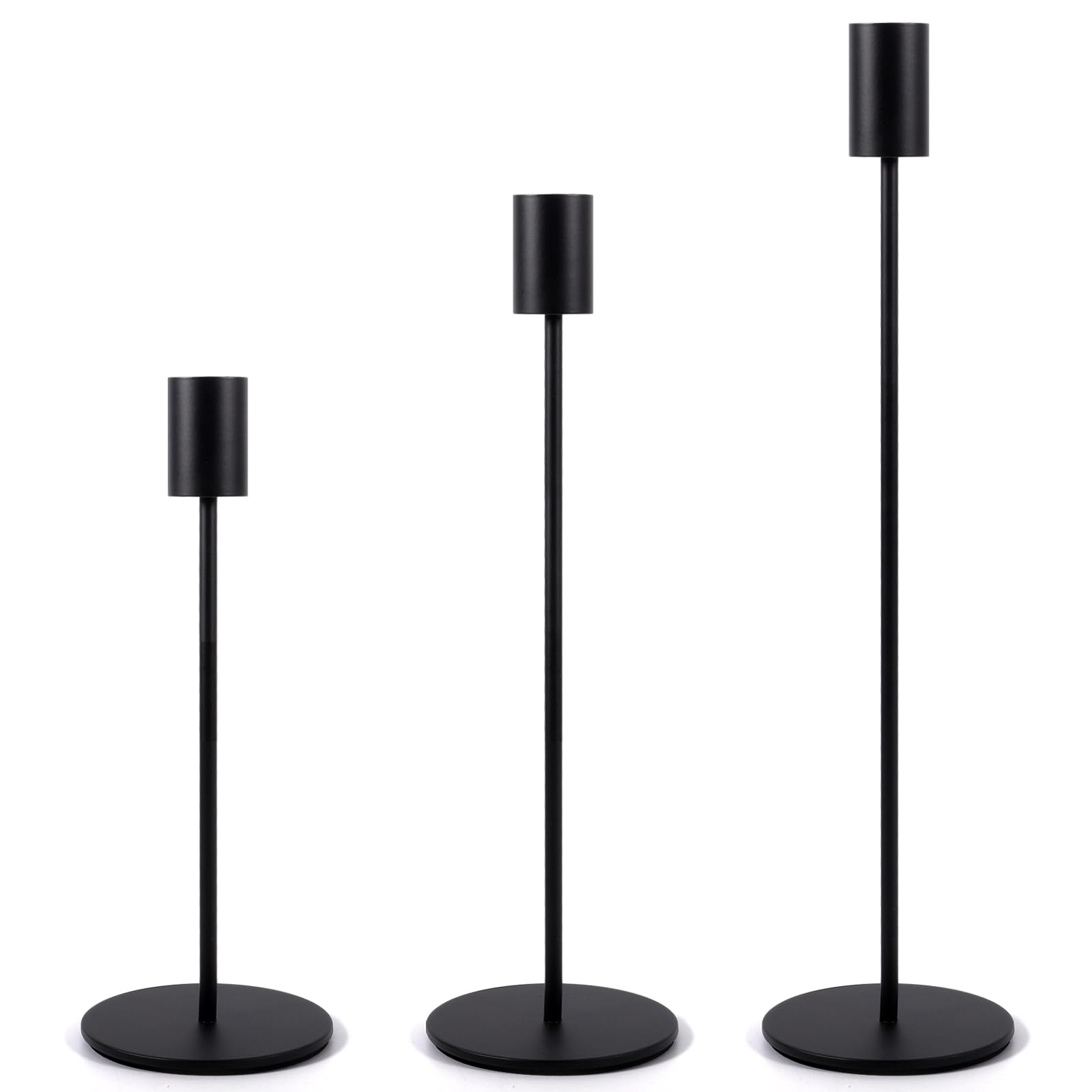 Candelabro Set di 3 Nero Portacandele di Diverse Dimensioni 21.7/27/32 cm per Candele Coniche da 2.2cm, Candeliere D'epoca, Camera da Letto Soggiorno Tavolo da Pranzo Decorazione Portacandele