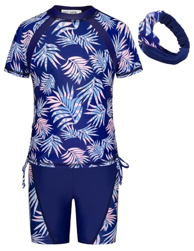 Image of GRACE KARIN Girls Rash Guard Swimsuit Short Sleeve Two Piece Bathing Suit 6-12Y