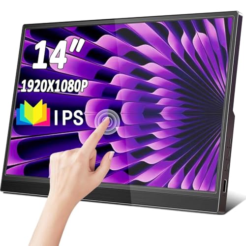 Tragbarer Monitor Touchscreen 14 Zoll FHD 1080P IPS 10-Punkt-Touch mit Typ C HDMI-Anschluss und Lautsprecher versteckter LCD-Display-Stand zweiter externer Monitor für Laptop Desktop-Telefon