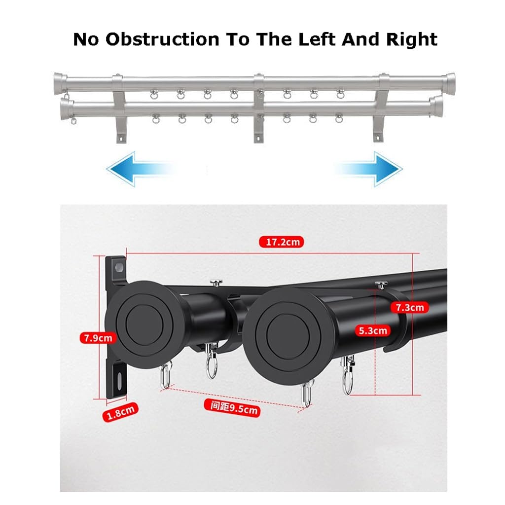 Rail de Rideau Double en Aluminium Robuste pour Baie vitrée (Noir, 4,6 m), Longueurs réglables de 2,5 m à 4,8 m. Idéal pour Rideaux et voilages.