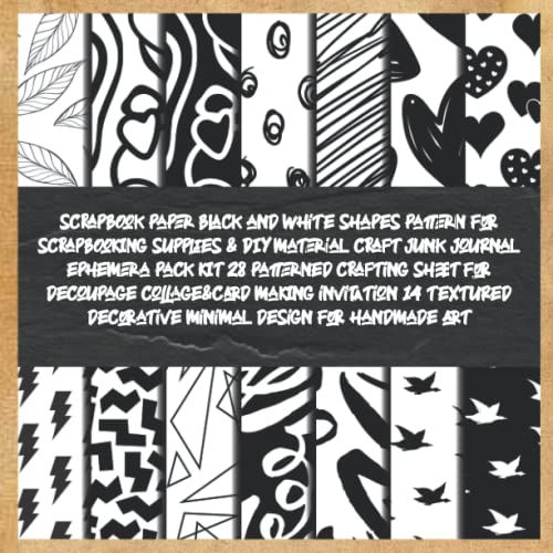 scrapbook paper black and white shapes pattern for scrapbooking supplies & DIY material craft junk journal ephemera pack kit 28 patterned crafting ... decorative minimal design for handmade art image 2