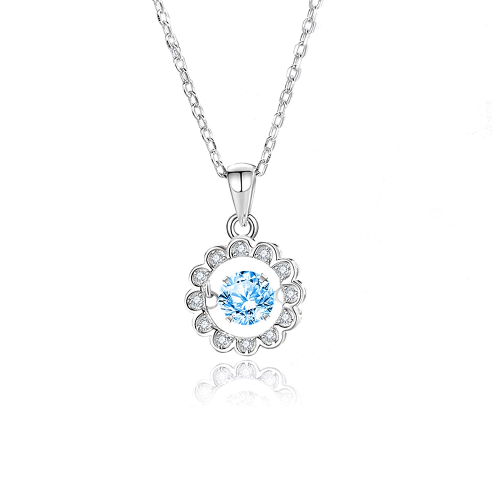 Collana con ciondolo in oro 9/14/18 carati, 0,5 ct, con topazio rotondo, girasole, da donna, delicato in vero oro
