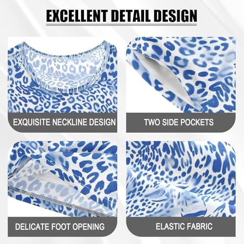 ALAZA Blue Leopard Print Animal Pajamas Short Sleeve 2 Piece Sleepwear Top and Bottom Pajama Set Unisex4
