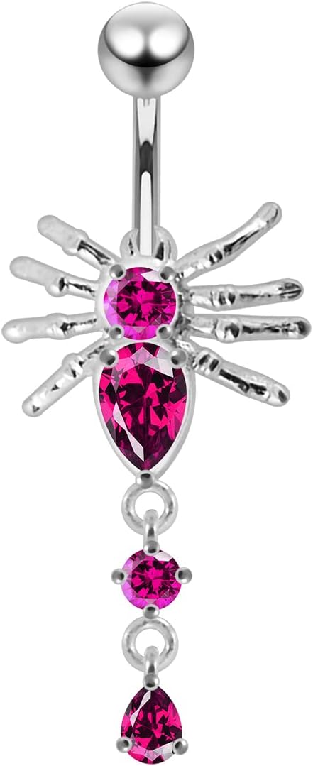 Spider with Round and Teardrop Dangling Design 925 Sterling Silver with Stainless Steel Belly Ring - Belly Button jewelry - Navel jewelry