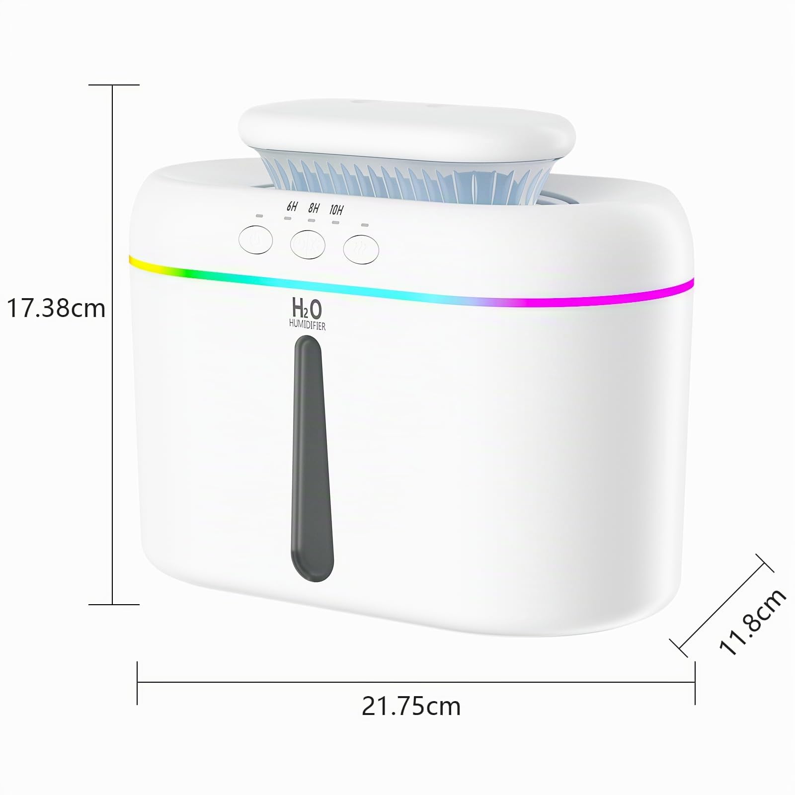 Humidificador de aire 2L para habitación bebé plantas con 2 modos nebulización ajustables y luz nocturna LED 28dB