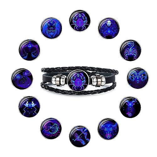 12 Constellation Bracelet Zodiac Constellation Bracelet Zodiac Signs Guardian Fluorescent Woven Leather Bracelet for Women Men Jewelry4