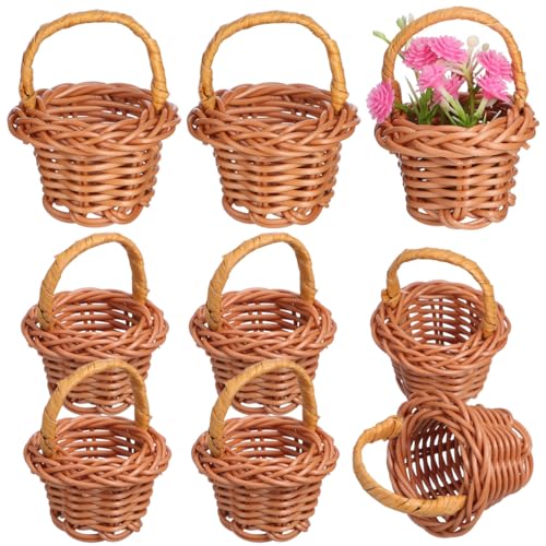Miniature Woven Baskets with Handles, Small Rattan Flower Holder for