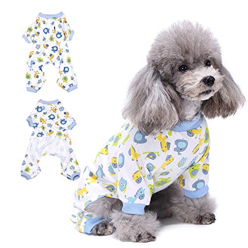 Ranphy Weich Hunde Pyjama für Kleine Hunde Chihuahua Kleidung Weihnachts Kostüme Herbst Haustierkleidung Nachtwäsche Jumpsuit Dackel Schlafanzüge Wintermantel Bekleidung für Katzen, Yorkie Blau M Cover