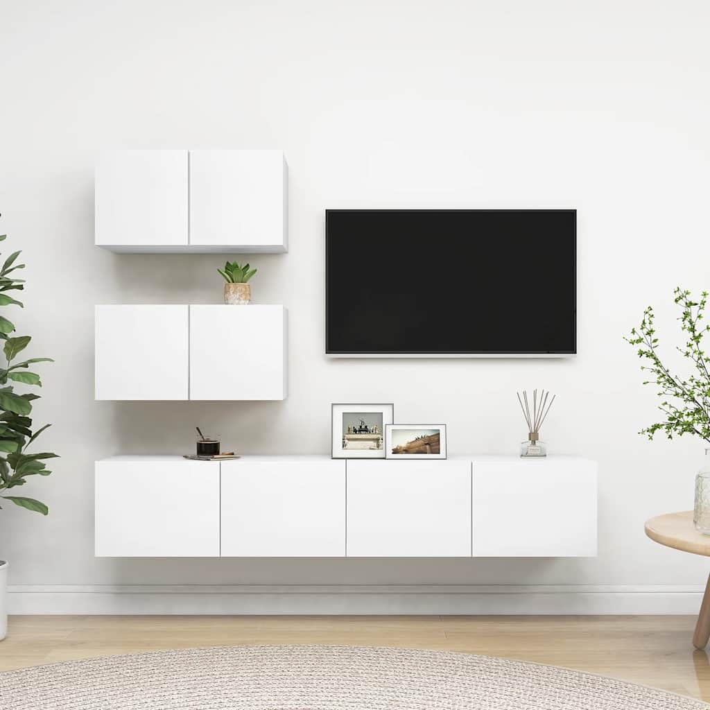 Set di 4 mobili TV sospesi da parete in legno bianco