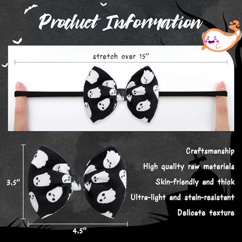 YanJie Halloween Baby Girl Headbands - Pumpkin & Ghost Printed Bows, Nylon, Toddler & Newborn Sizes4