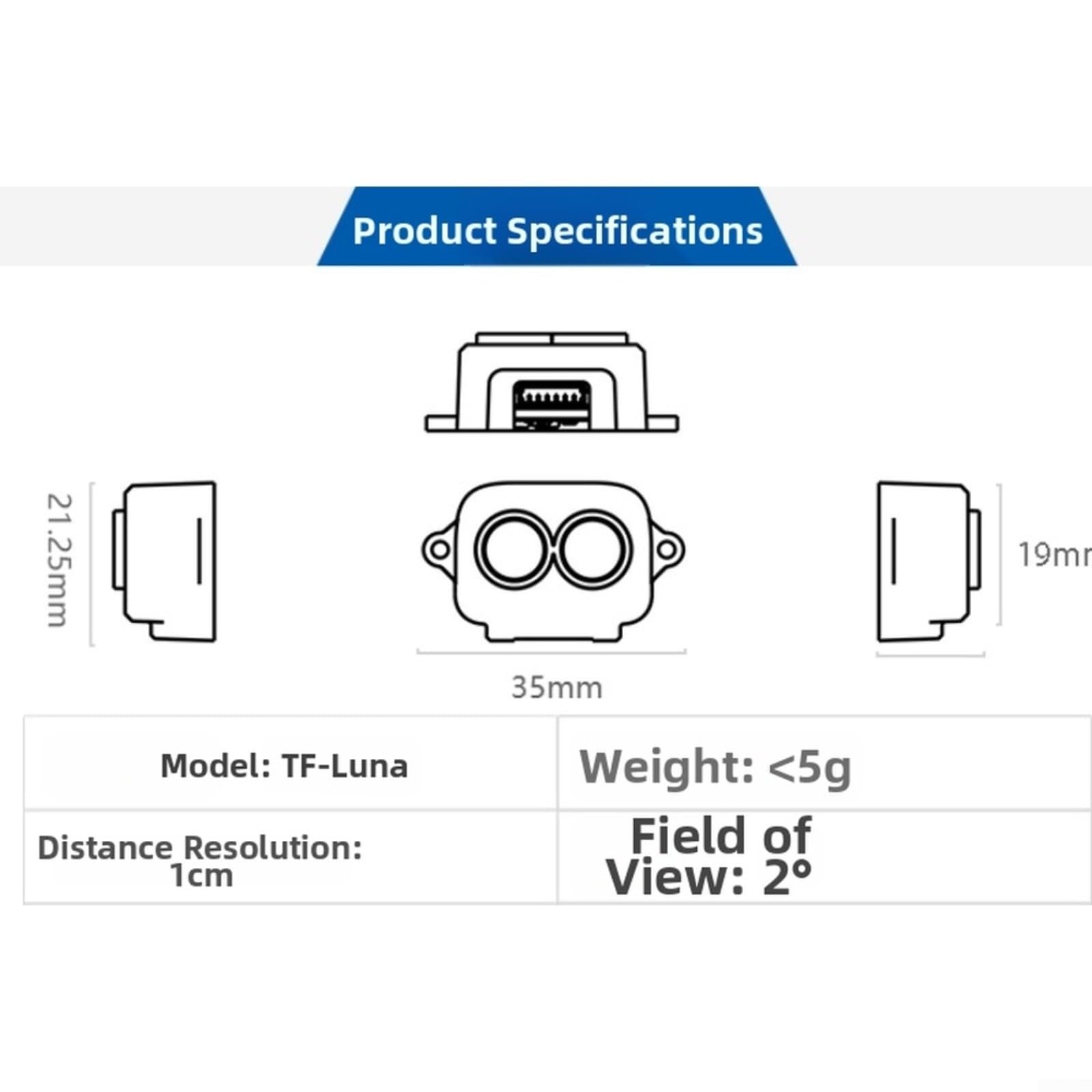 Sensor de distancia de punto 0,2 – 8 m, 100 Hz, FOV 2° para drones, flujo de personas, Smart Toilet