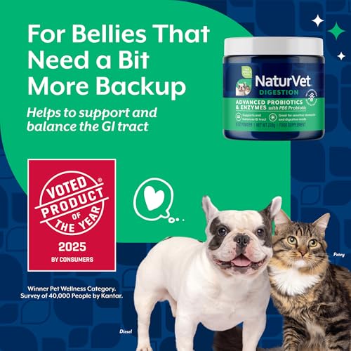 Image of NaturVet Advanced Probiotics & Enzymes Supplements for Dogs & Cats - 8 oz | Supports & Balances the GI Tract for Sensitive Stomachs & Digestive Needs, Powder