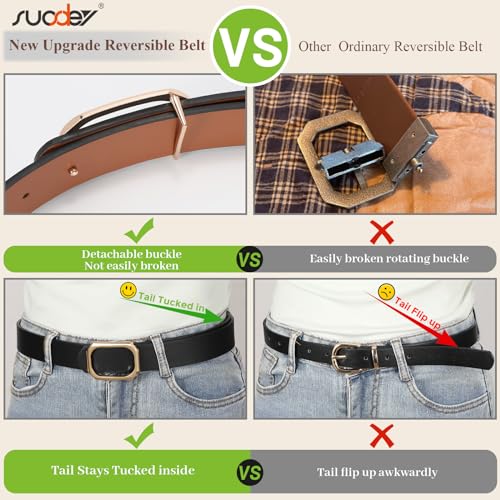 SUOSDEY Women Reversible Leather Belt for Jeans Pants Dresses Ladies Waist Belt, 1.3" Width4