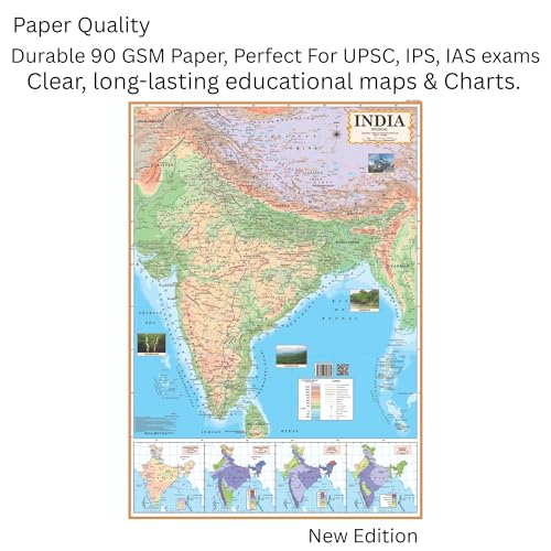 Image of Editone International India Physical Map for Wall with QR Code | Competitive Exam Prepration for UPSC, IAS, IPS, with Non-Laminated Paper Print (India Physical (English)