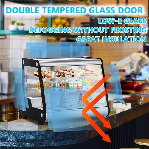 Image of 5.3 Cu.Ft Beverage Countertop Pastry Refrigerator, 3 Shelves Commercial Display Refrigerator Display Case w /LED Air-Cooling Automatic Defrost Rear Sliding Door for Cafe Restaurant, Black