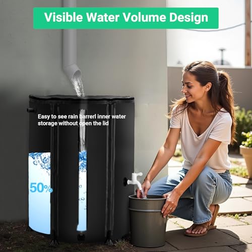 FAMIROSA 50 Gallon / 200L Collapsible Rain Barrel, Foldable PVC Rain Barrels to Collect Rainwater from Gutter, Portable Water Storage Tank Container with Hose Spigot, Water Catcher Collector Black - Thumbnail 6