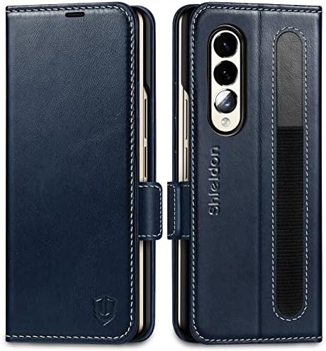 SHIELDON Case for Galaxy Z Fold 4 5G, Genuine Leather Wallet Case with [S Pen Holder][RFID Blocking][Credit Card Slot][Kickstand] Shockproof Flip Cover Compatible with Galaxy Z Fold4 (2022) - Black