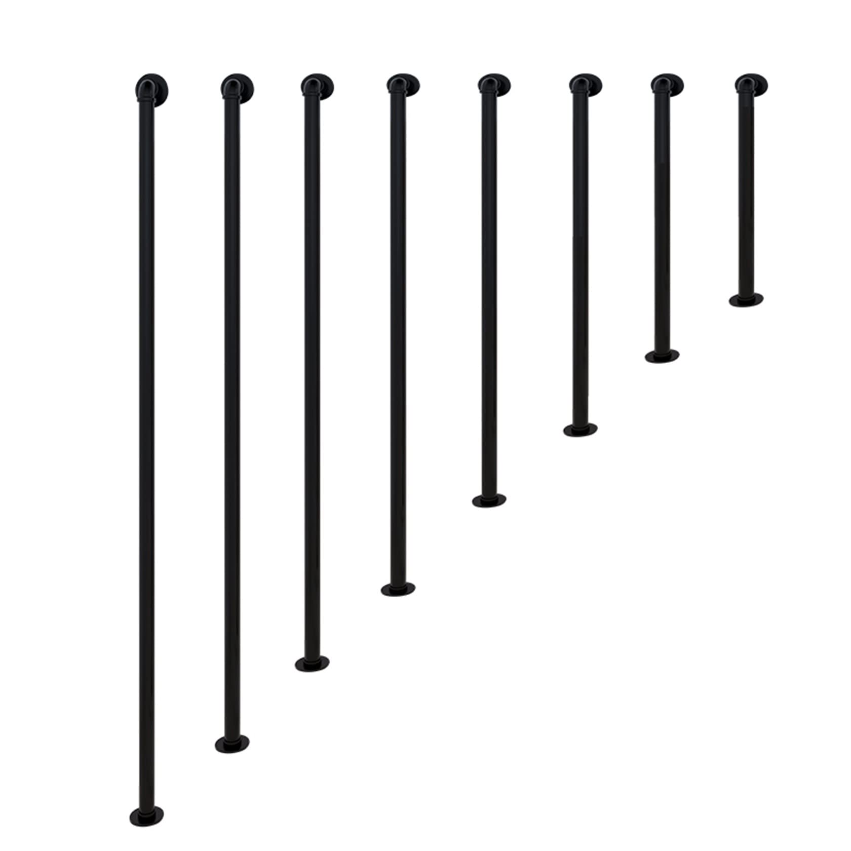 Meiiron Black Stairway Hand Railing Safety Handle Bar Indoor Deck Rail, Round Iron Pipe Handle Bar Banister Rail Rustic Ceiling Mounted (Size : 145cm(4.7ft))