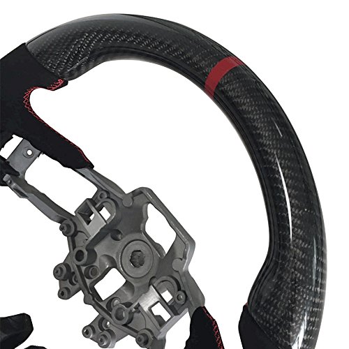 Steering Wheel Compatible With 2015-2017 Ford Mustang, V3 Style Cf Steering Wheel With Alcantara Red Ring By Ikon Motorsports, 2016 #TOP5