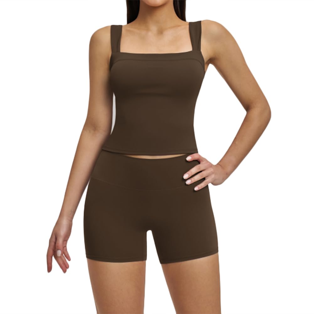JPXJGT Women's 2-Piece Backless Halter Fitness Yoga Gym Wear with Elastic Waist Yoga Breathable Active Wear(Size:S,Color:Brown)