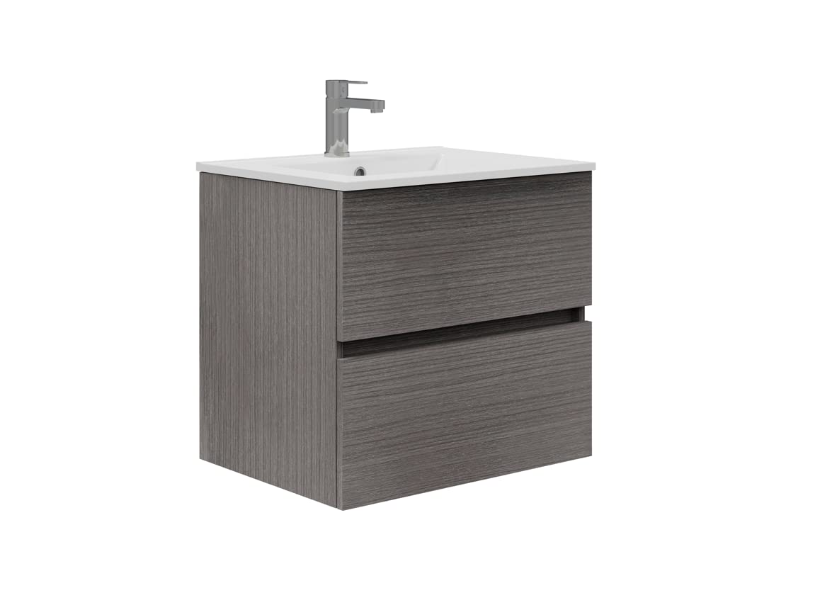 Mobile bagno sospeso 70 cm cashmere con 2 cassetti e lavabo in resina - Cuki