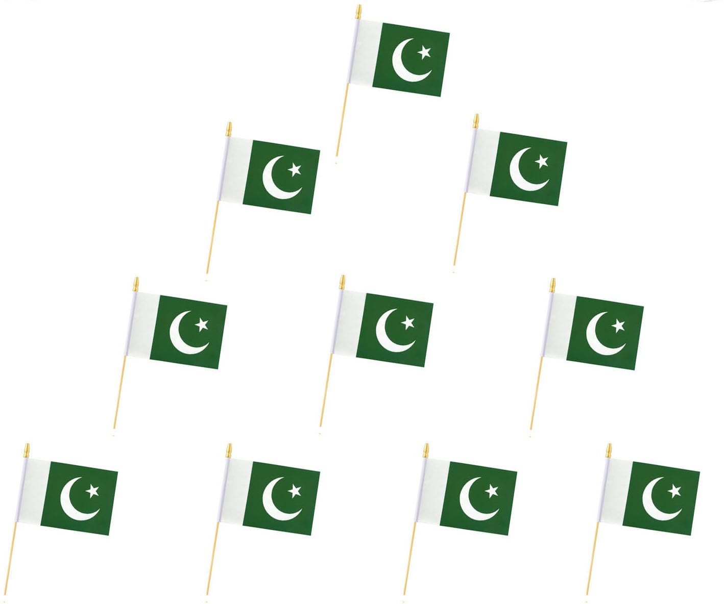 10 Pack Pakistan Flags - Handheld Flag- Desktop Flag-5x8 In, Pakistan Mini Flag,Safety Ball Top. Suitable For Party Decorations, Store Displays, Bar Decorations And National Day Parades.(Pakistan)