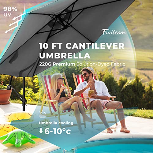 Image of FRUITEAM 10FT Patio Offset Umbrellas Cantilever Umbrella, Large Hanging Market Umbrella Large with Crank, Waterproof UV Protection Outdoor Umbrella with Ventilation for Backyard /Garden