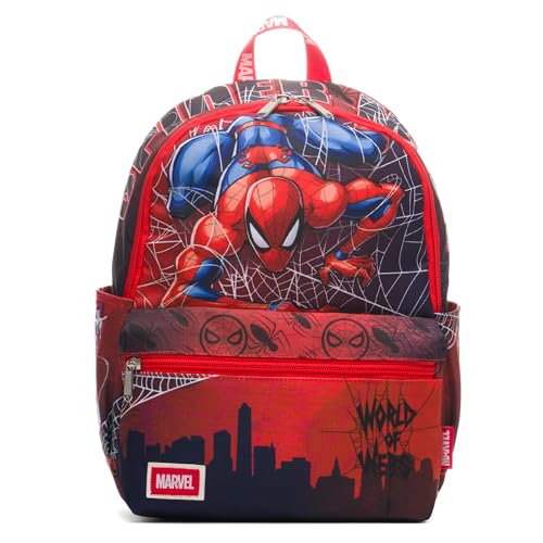 Wondapop Mochila de nylon Deluxe Marvel Spiderman 33 cm com Miles Morales e Gwen Stacy, Vermelho, One Size, Mochila para o dia
