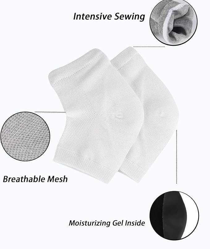 6 Pairs Moisturizing Feet Sleeve Gel Heel for Dry Cracked Heels, Spa Gel Socks, Open Toe Socks for Men Women, White