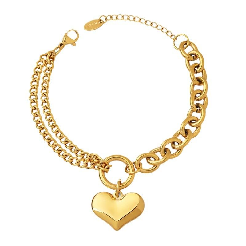 MEENAZ Bracelet for Women Girls Gold Bracelets for Women and Girls Western Stainless Steel Heart Charm Chain Bracelet Birthday Gifts For Women Valentine Gift for Girls anti tarnish adjustable stylish
