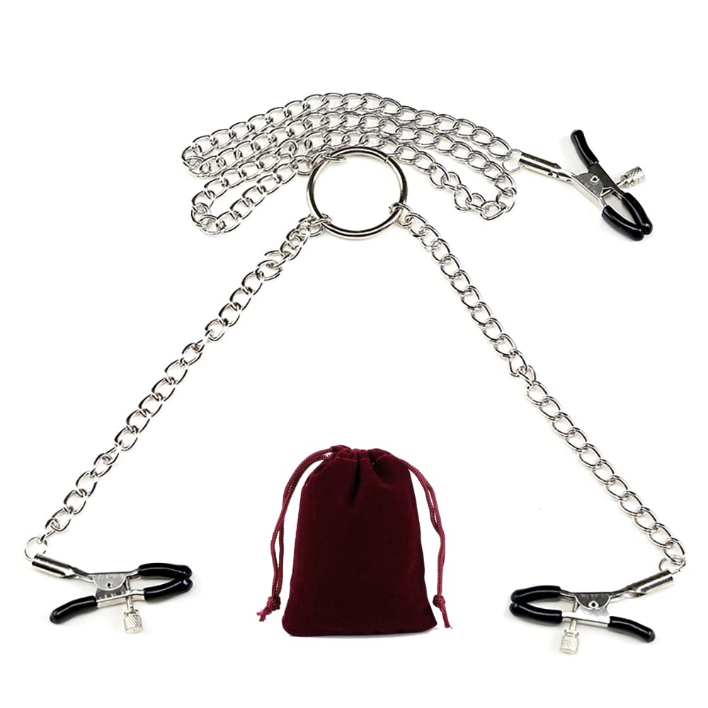 Women Chain with 3 Adjustable Clips Clamps Non-Piercing Metal Body Chain Decorative Clip for Clothing Accessories - silvery_1