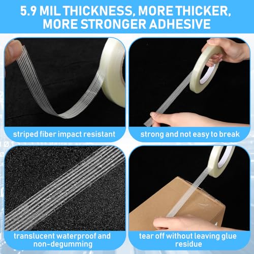 Image of Treela 20 Rolls 1 /2 Inch x 60 Yards Filament Strapping Tape Transparent Reinforced Fiberglass 5.5 Mil Heavy Duty Packing Shipping Tape for Sealing Binding Fixing