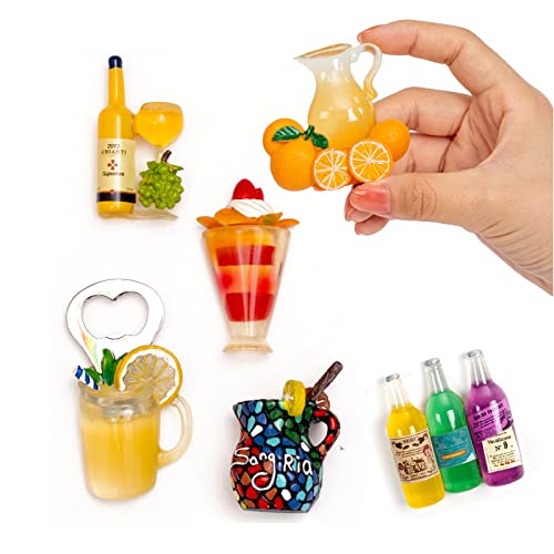 DANVON 6-Pack Fruit Juice Fridge Magnets 3D Resin Magnet Refrigerator Stickers Champagne Bottle Opener Juice Cup Wine Glass for Refrigerators, Whiteboards, Maps and Other Magnetic Items