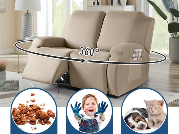 Image of TAOCOCO Recliner Loveseat Covers Stretch Sofa Covers for 2 Seat Large Reclining Couch, 2 Pieces Reclining Loveseat Covers Soft Washable Furniture Protector with Pocket (2 Seater Oversized, Taupe)