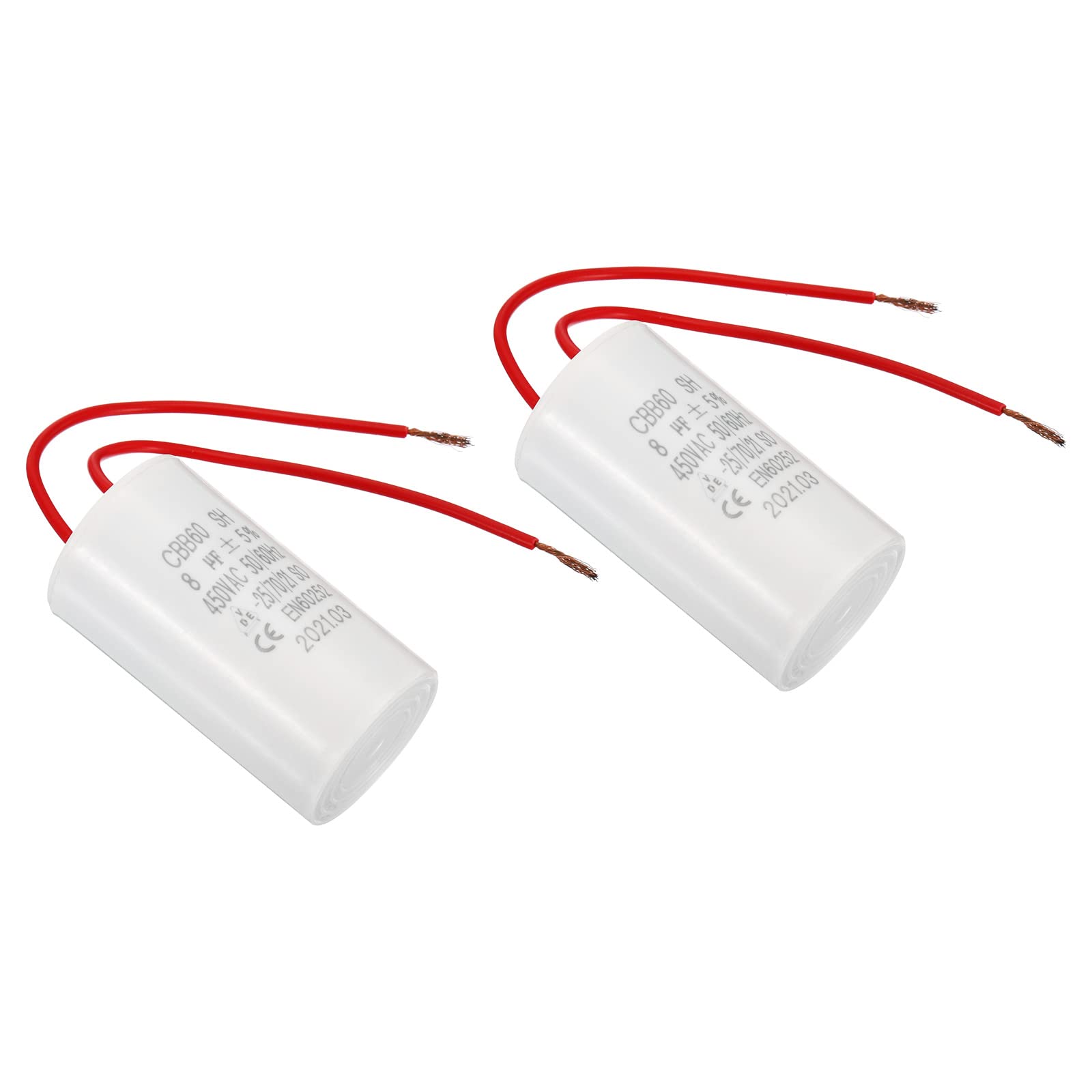 PATIKIL CBB60 8uF Running Capacitor,2Pcs AC 450V 50/60Hz Cylinder Bottom with 2 Wires 12cm for Washing machine,Water Pump Motor Star,1.37 x 2.34inch