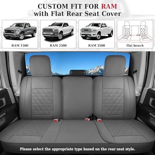 Image of Coverado Leather Car Seat Covers, Waterproof Dooge Ram 1500 Seat Covers Compatible with 2002-2026 Dodge Ram 1500 2500 3500 with Flat Bench (Full Set, Dark Gray)