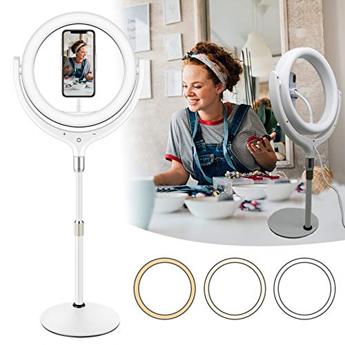 Desktop Selfie Ring Light with Stand and Phone Holder - Desk Light Ring 270Â° Rotatable LED ringlight 3 Light Modes Dimmable for Laptop Makeup YouTube Videos TIK tok Live Stream. ï¼ˆWhiteï¼‰