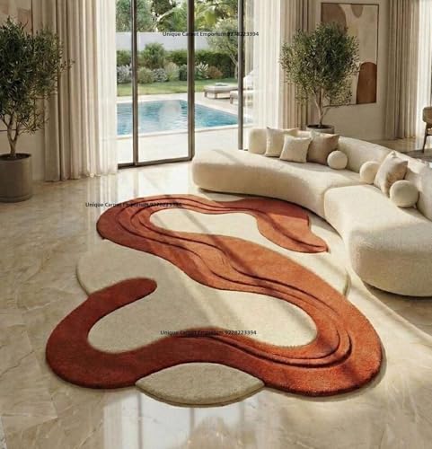 Image of Irregular Hand Tufted Carpet 6x8 Ft Modern Abstract Wool Area Rug for Living Room Bedroom Soft Plush Decorative Contemporary Floor Accent Decor