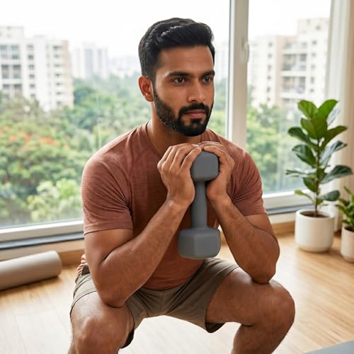 Image of KAKSS Neoprene Dumbbell Set of 2 (7 lb / 3.2 Kg Each), Grey Hex Dumbbells with Cast Iron Core and Non-Slip Coated Grip, Hand Weights for Home Workout Equipment and Gym Dumbbell for Women and Men